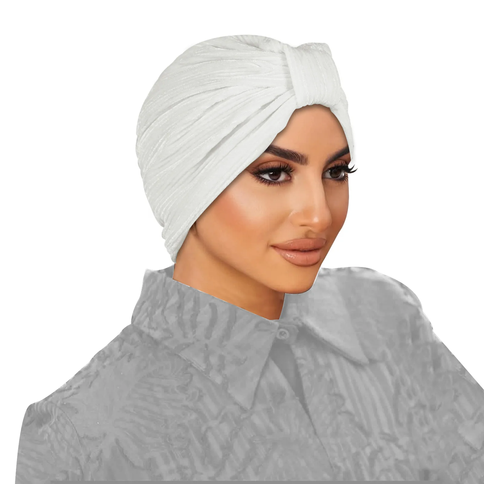 

Indian Hat Pleated Turban Women Muslim Inner Hijab Pre-Tied Headscarf Bonnet Beanies Hair Loss Head Wrap Headwear Turbante Mujer