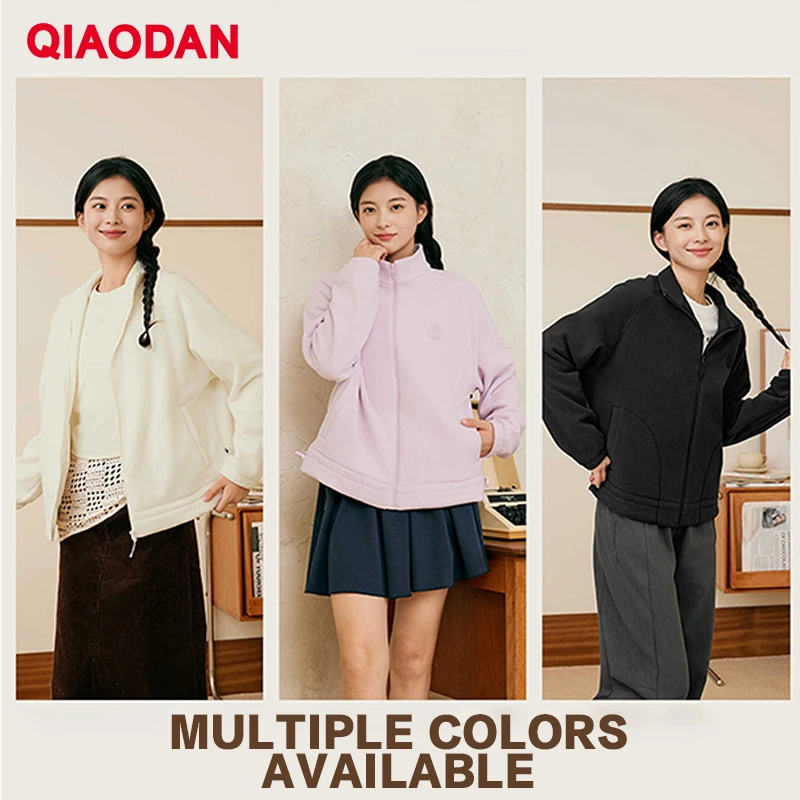 

QIAODAN Women's Sports Jackets 2026 Casual Loose Fleece Winter Cardigan Tops Outdoor Warm Comfort Zipper Outerwear QXEWD2254032