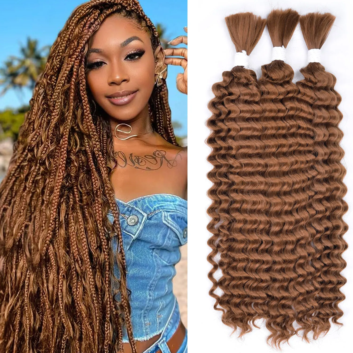 

1 пучок синтетических плетеных волос для косичек в стиле бохо, 20 дюймов, 90 г, глубокая волна, объемное высококачественное наращивание волос из синтетического протеина