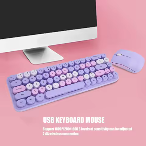 USB Keyboard Mouse 2.4G Wireless 68 Keys Low Consumption Retro Cute ABS Gaming Keyboard Mouse for PC Gaming Keyboard Mouse