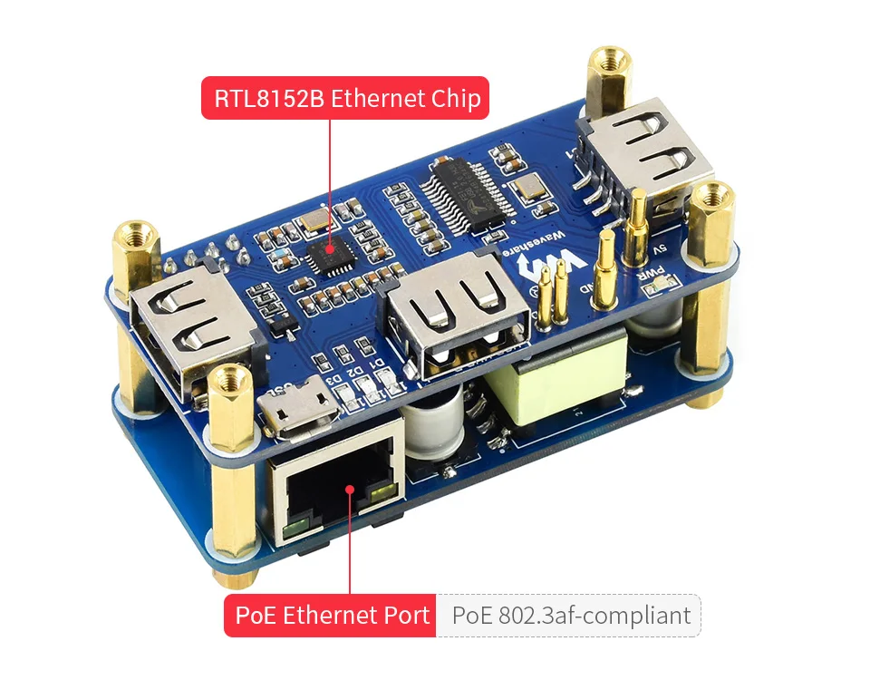 หมวกฮับ POE ethernet/usb สำหรับราสเบอร์รี่ Pi ศูนย์3X USB 2.0พอร์ตมาตรฐาน802.3af