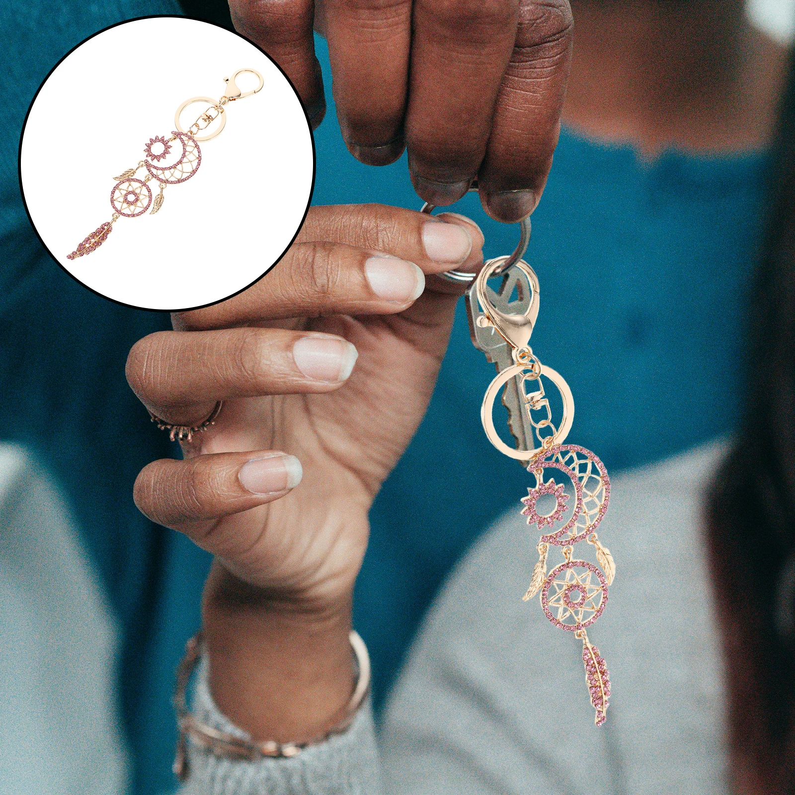 

Dream Catcher Keychain Ring Charm Diamond Car Pendant Bag Rhinestones Accessory