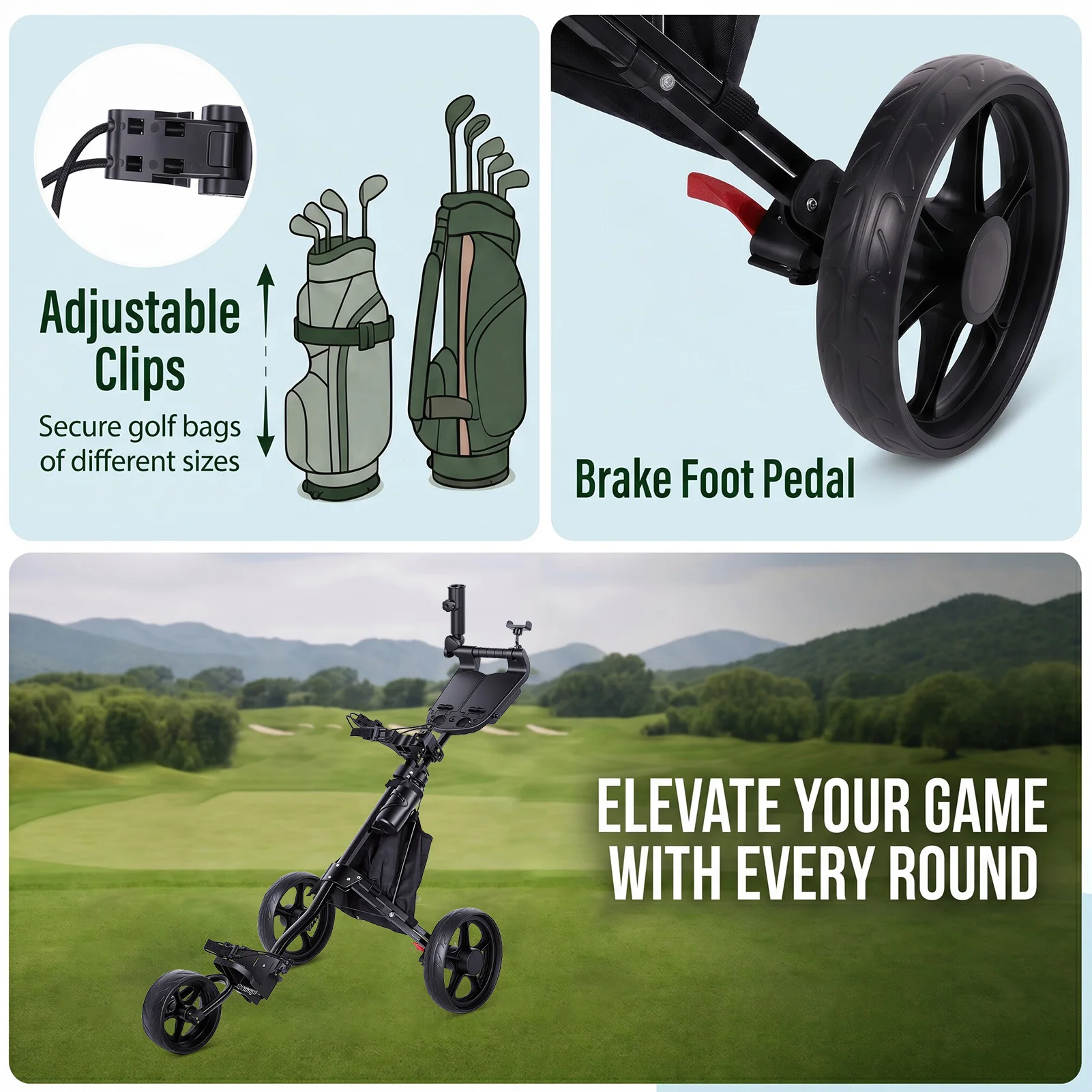 3-Rad-Golfwagen, faltbar, mit – Golf Umbrella Bewertung und Preis