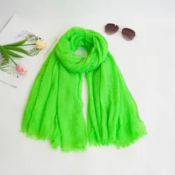 A fluorescent solid cotton linen wrinkled scarf, thin women's shawl scarf