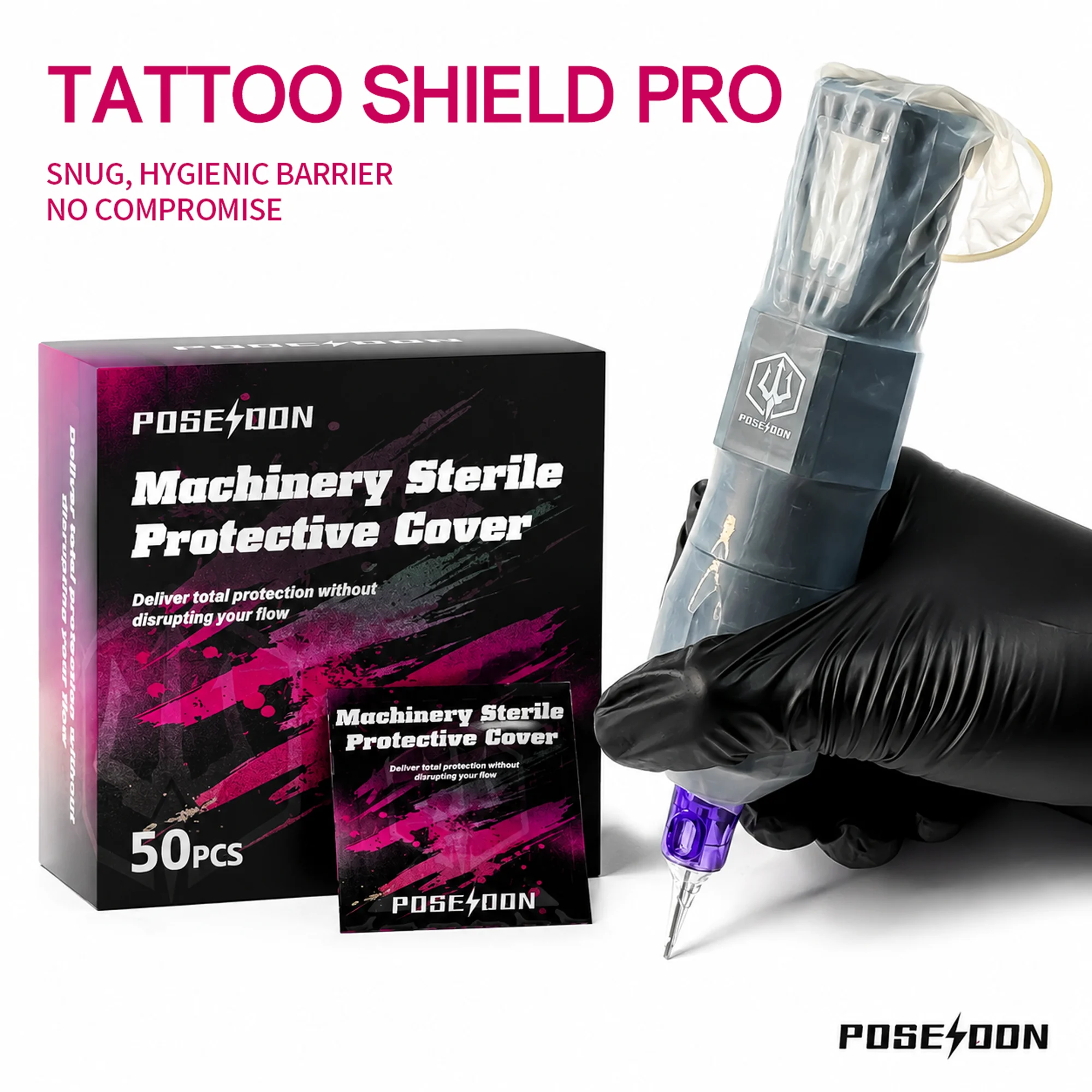 POSEIDON 50Pcs Tattoo Machine Sleeve Disposable Tattoo Pen Sleeve Latex Material Elasticity anti-fouling Sleeve Tattoo Supplies