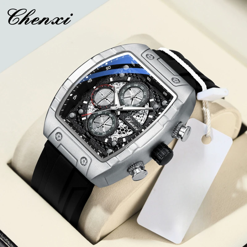 CHENXI941 Silicone Strap Sports Style Multifunctional Watch Waterproof Six Pin Calendar Night Light Quartz Watches for Men Reloj