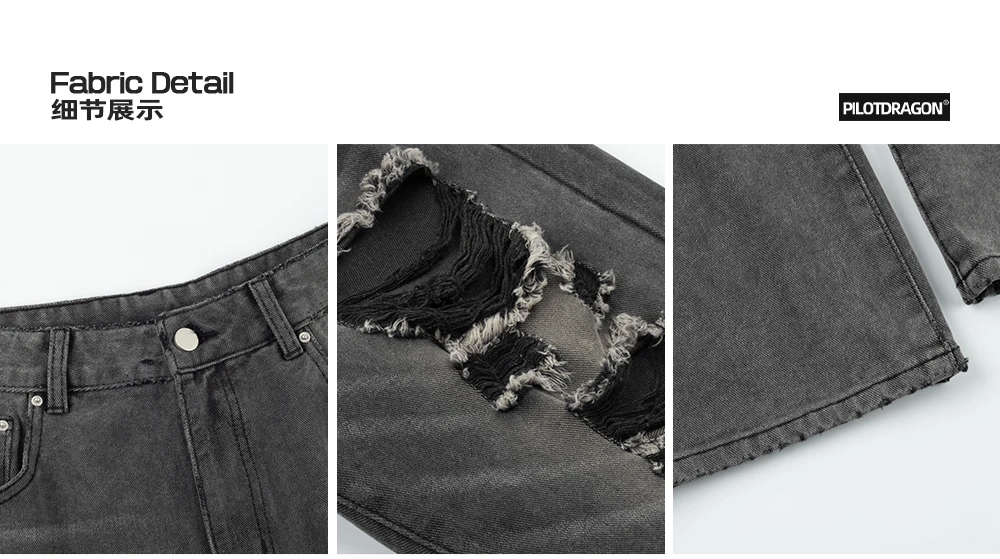 2024 Men's Summer New Jeans Hole Straight Jeans Men's Women's Retro Wear Through Denim Pants Casual Pocket Zipper Denim Trousers
