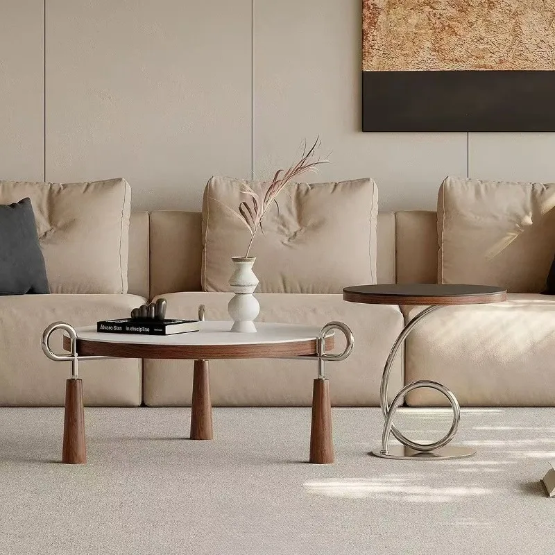 Italian minimalist rock slab coffee table Chinese ancient style living room creative round coffee