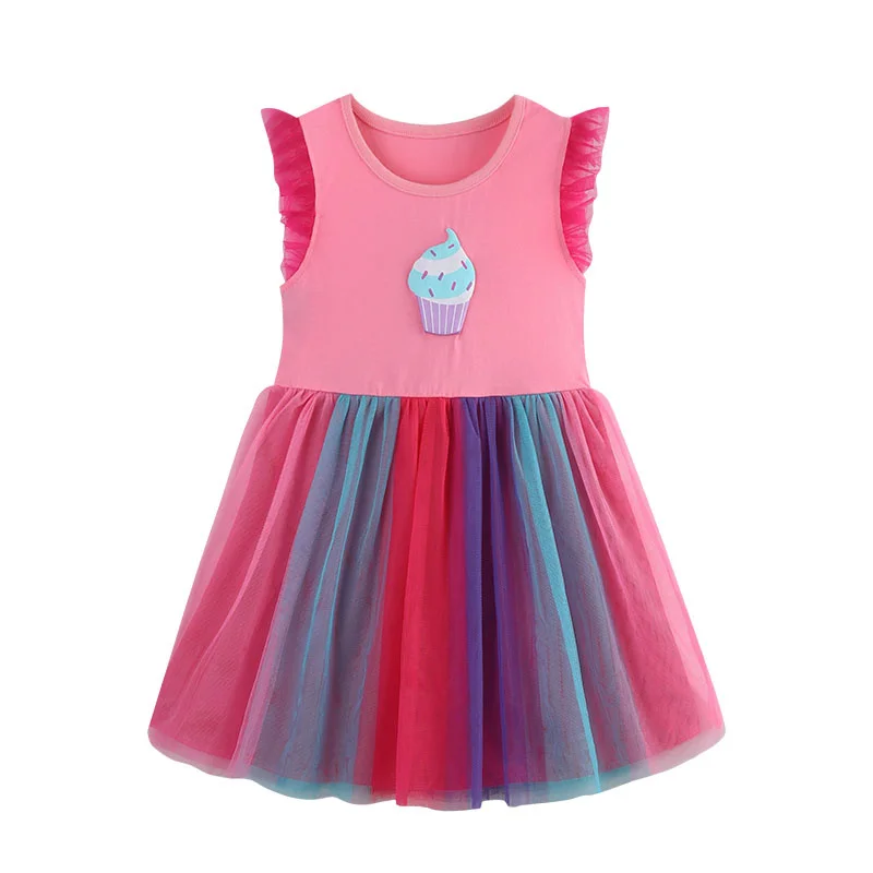 

2-7T Summer Girls Dresses Mesh Skirt Kids Vestidos Sleeveless Party Birthday Baby Clothing Dress Wedding