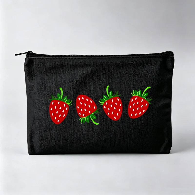 Women's Strawberry Print Makeup Bag, Zipper Cosmetic Pouch for Daily Use