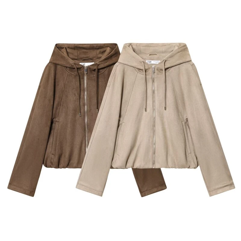 

Куртка с капюшоном для пилота, замшевая поверхность, повседневное женское теплое пальто на молнии с капюшоном, модные свободные уличные топы с длинными рукавами