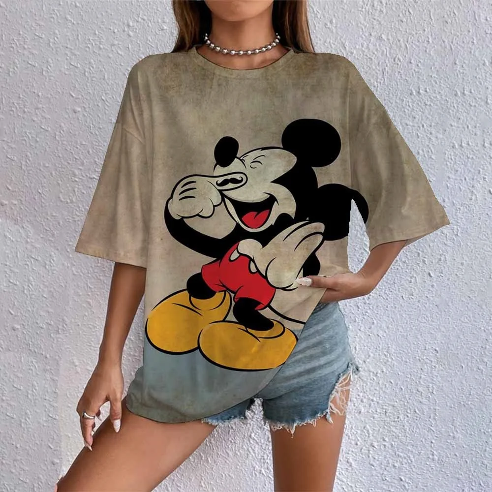 جديد ديزني سلسلة ميكي وميني موضوع تي شيرت قميص الحلو كول الشارع الصيف تي شيرت المتضخم النساء الكبار والأطفال