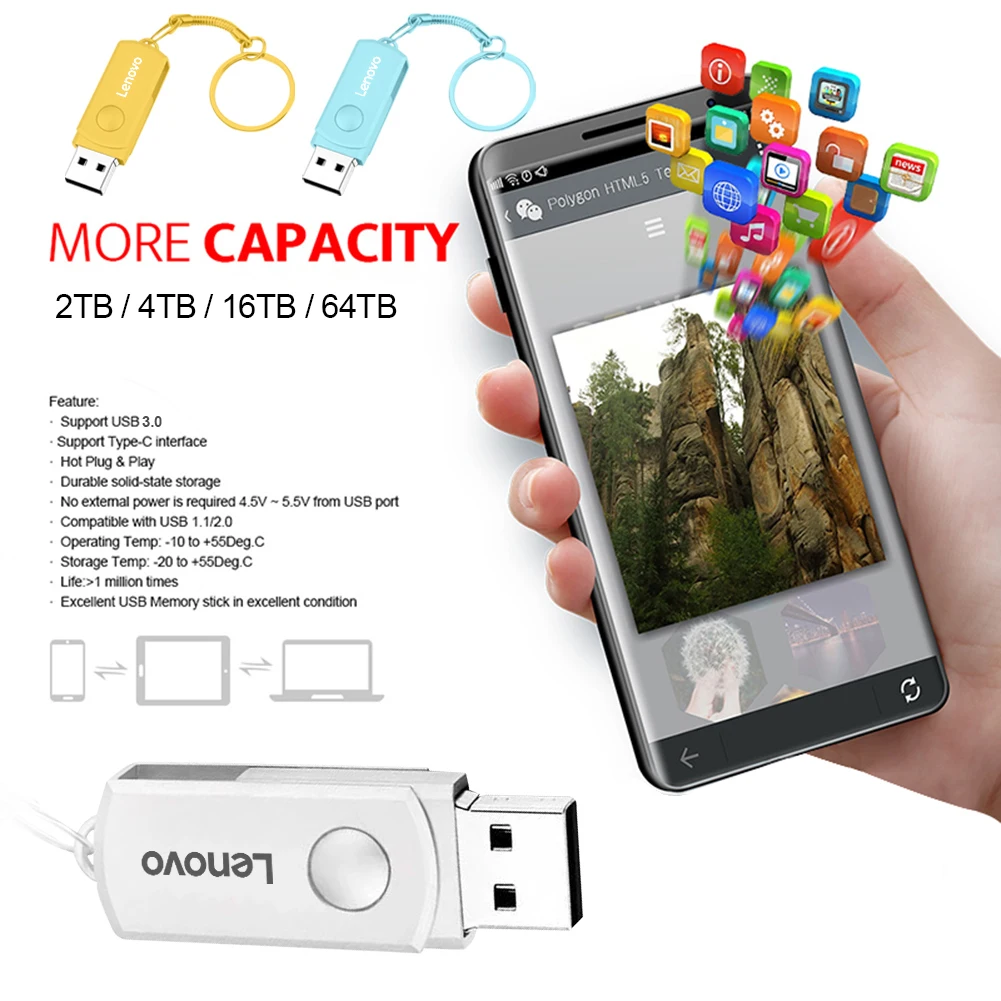 لينوفو 16 تيرا بايت محرك فلاش USB USB3.2 نقل عالي السرعة معدن نوع C U فلاش محمول قلم صغير محرك الذاكرة مقاوم للماء PenDrive #3