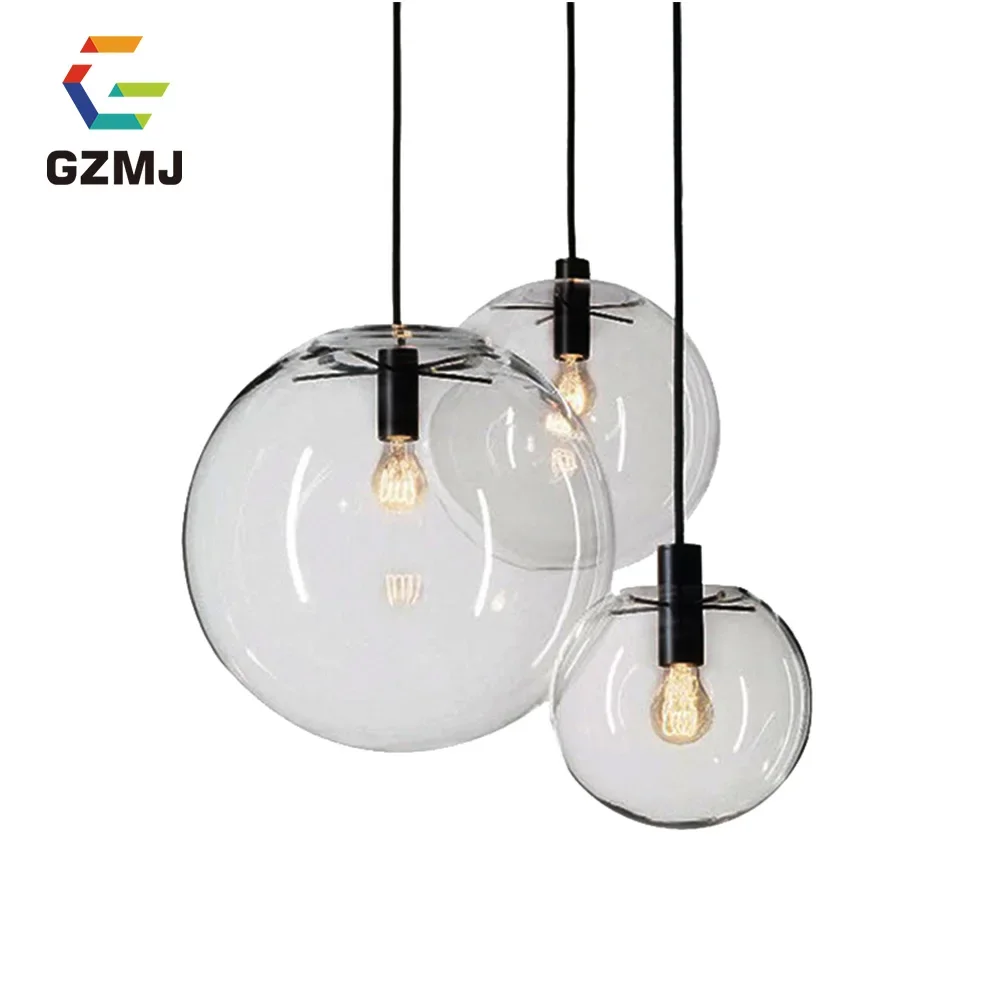 

GZMJ Modern Simple Clear Glass Ball Pendant Lamp Led Hanglamp Home Fixtures Kitchen Home Lights Lampshade Home Decor