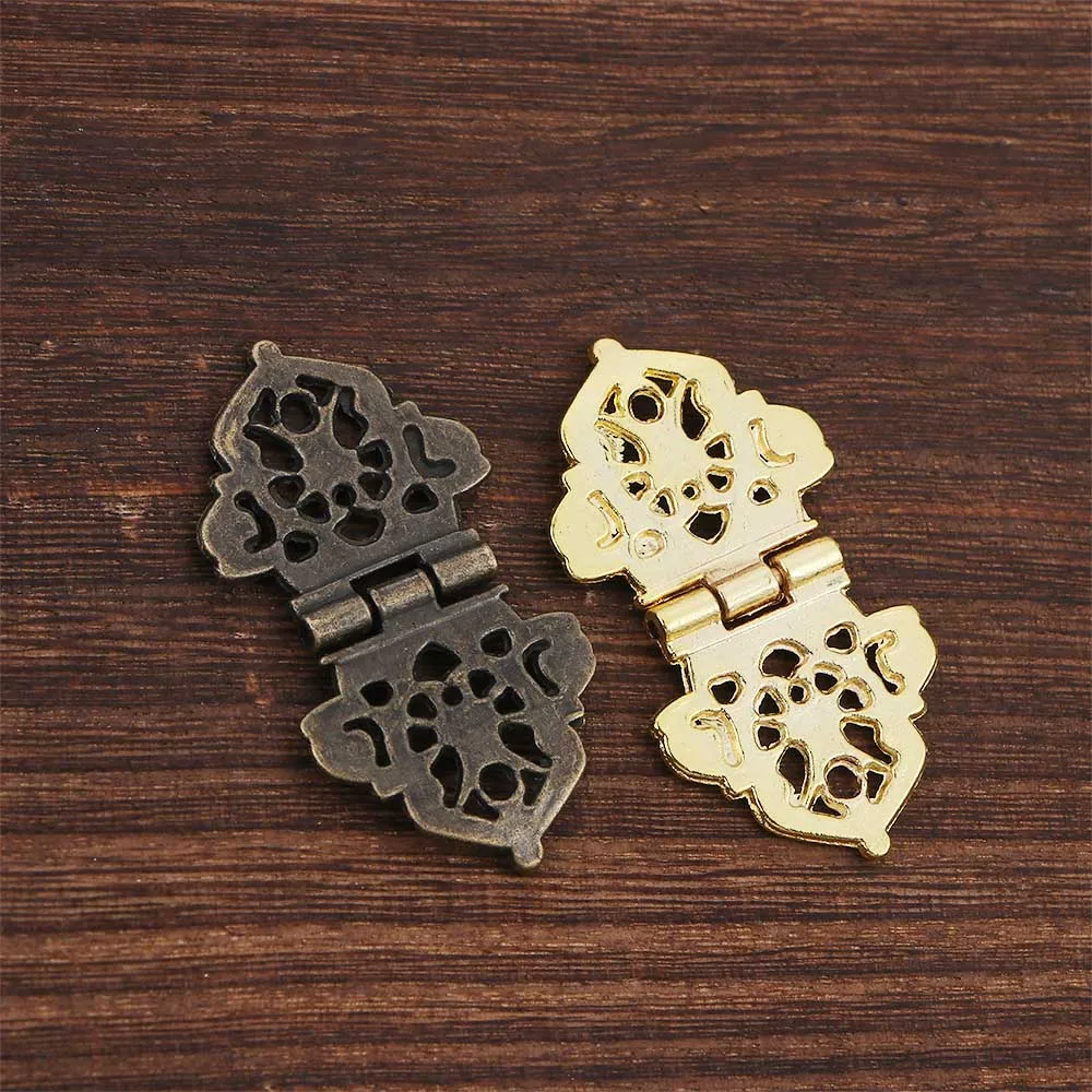 1/2Pcs Antique Bronze Mini Lace Hinge Small Decorative Jewelry Wooden Box Cabinet Door Butt Hinges with Nails Furniture Accessor