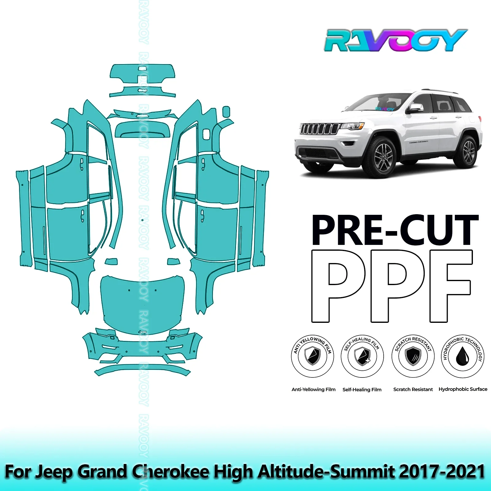 

8.5Mil Precut PPF Paint Protection Film Full Vehicle For Jeep Grand Cherokee High Altitude-Summit 2017-2021