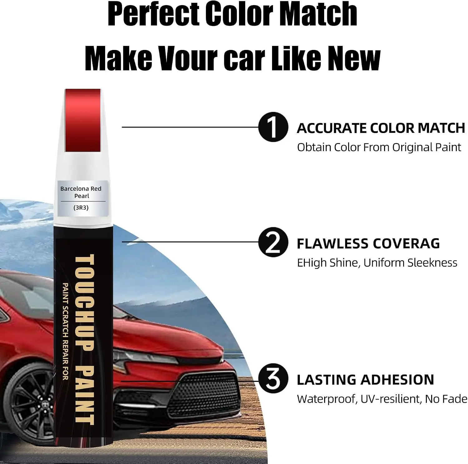 Barcelona Red Pearl 3R3 for Toyota Touch Up Paint Kit[2K Clear Coat Included],Exact Color Match Touch Up Paint