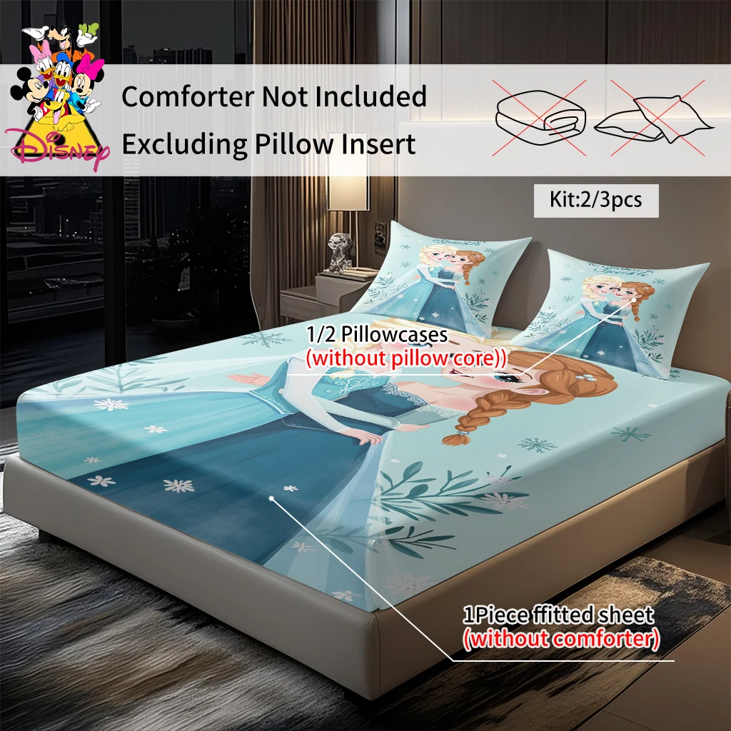 Ensemble de draps-housses Disney la reine des neiges Elsa et Anna, 2/3 pièces, décoration douce et confortable pour la maison, chambres à coucher/chambre d'amis, rondes toute l'année