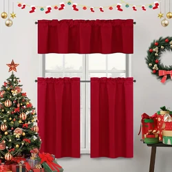 Christmas Solid Color Curtains, Kitchen Curtains W106cm x H30cm 1PC, W132cm x H61cm 1PC, W70cm x H132cm 2PCS