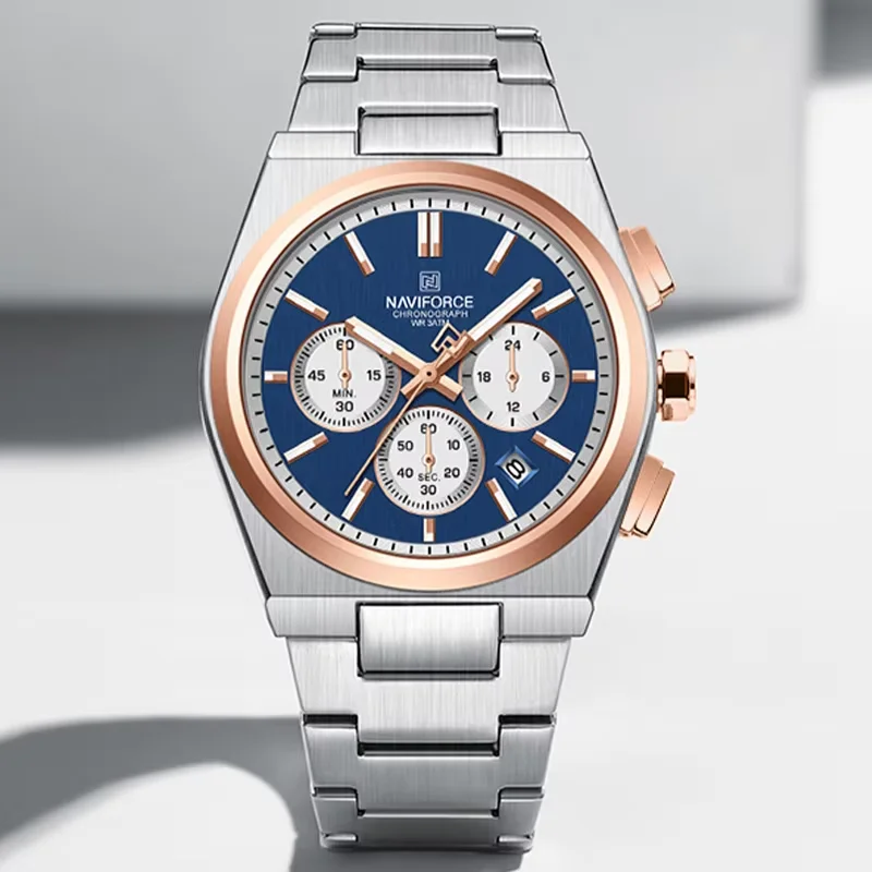 Top Brand NAVIFORCE Men and Women Quartz Chronograph Watch Stainless Band Stylish 24 Hours Date Display Couple Wristwatches 2024