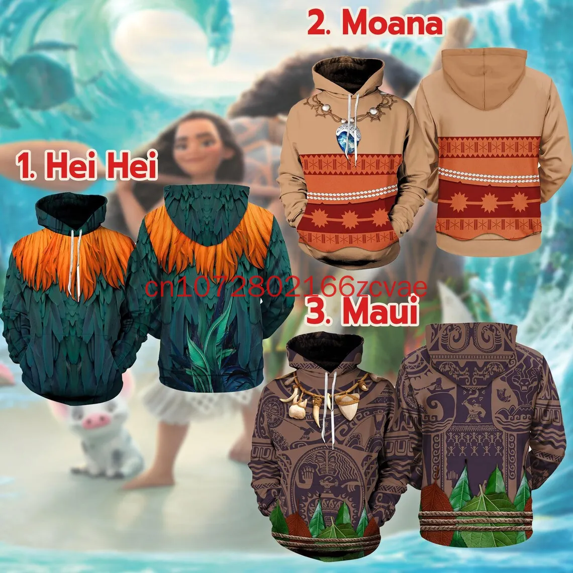 

Moana Princess Halloween Costume Hoodie Sweatshirt Maui Hei Hei Cosplay Sweatshirt Disneyland Halloween Costume