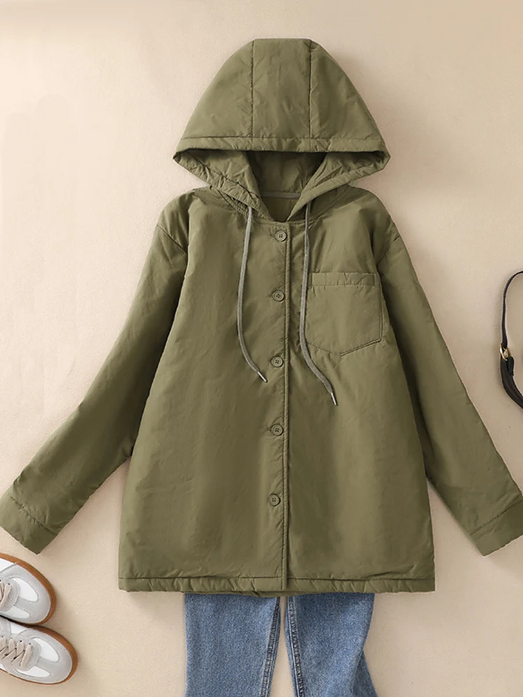 Hooded Short Parkas 2024 New Autumn Winter Women Hoodies Minimalist Solid Casual Loose Quilted Jackets Windproof Outerwear Coat