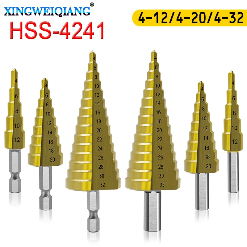 4-32mm The Pagoda Shape HSS Triangle Shank Pagoda Metal Steel Step Drill Bit Hole Drill Cone Drill Countersink Titanium Bit Set