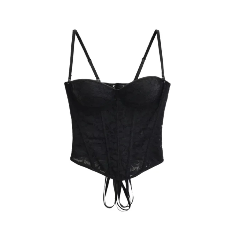 

WOMEN Lace Bustier Lace Boned Corset Top Straps Back Lace Up Top