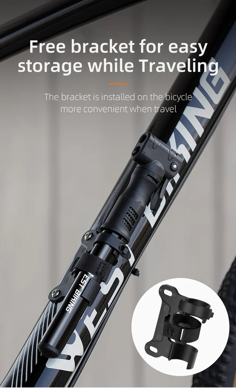 WEST BIKING Tragbare Fahrradpumpe, Mini-Fahrradreifenfüller mit verstecktem Schlauch für Presta- und Schrader-Ventile, Zubehör für Rennrad und Mountainbike – Detail 12