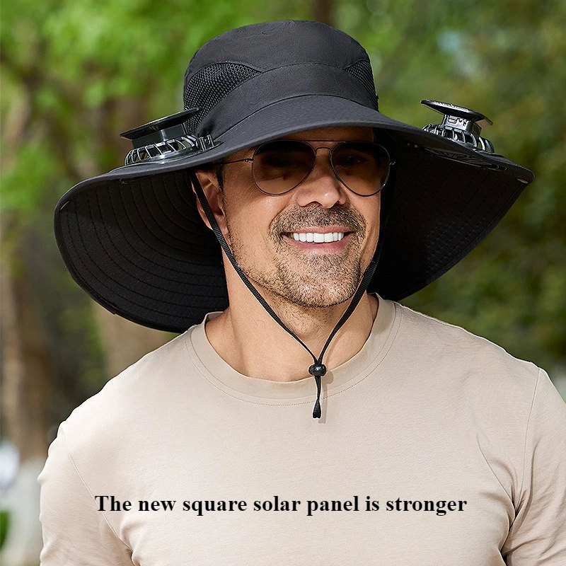 

New Cool Solar Double Fans Hat ,Solar and USB Rechargeable, Wide Brim Fishing Hat, Adjustable Size,Hiking, Camping,Traveling