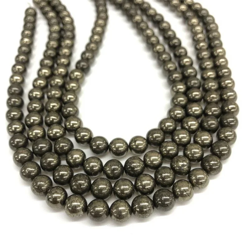 Natural Pyrite Beads Round Loose Spacer Stone Bead for Jewelry Making Supplies DIY Energy Healing Bracelets Accessory