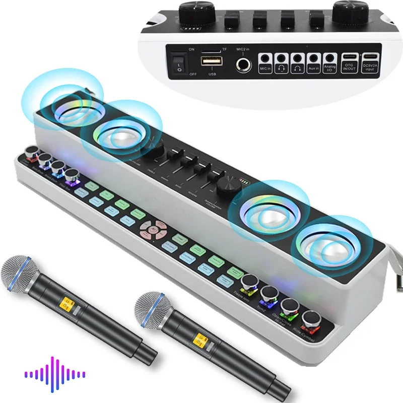 YYHC-wireless Mic Live Sound Card with speaker Live Sound Mixer/ Voice Changer/Audio Mixer for Streaming/Gaming /Singing