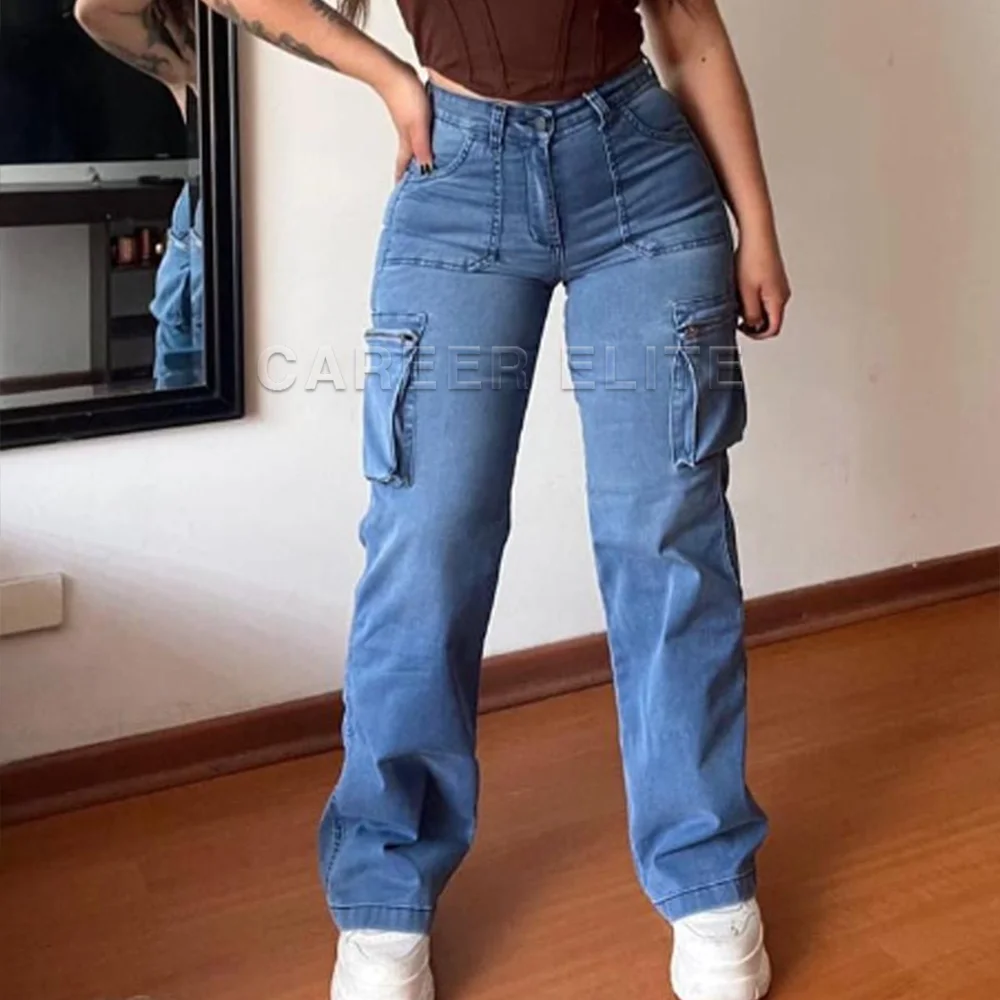 

Y2K Women Streetwear Korean Blue Jeans High Waist Straight Wide Leg Pants Denim Trousers Casual Fashion Autumn Winter Plus Size