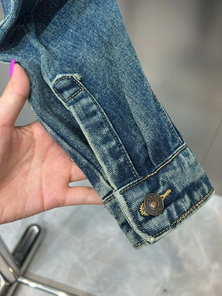 Imagem -04 - Jaqueta Jeans Solta para Mulheres Cardigã Curto com Cinto Decorativo e Manga de Morcego Moda de Alta Qualidade Outono Novo