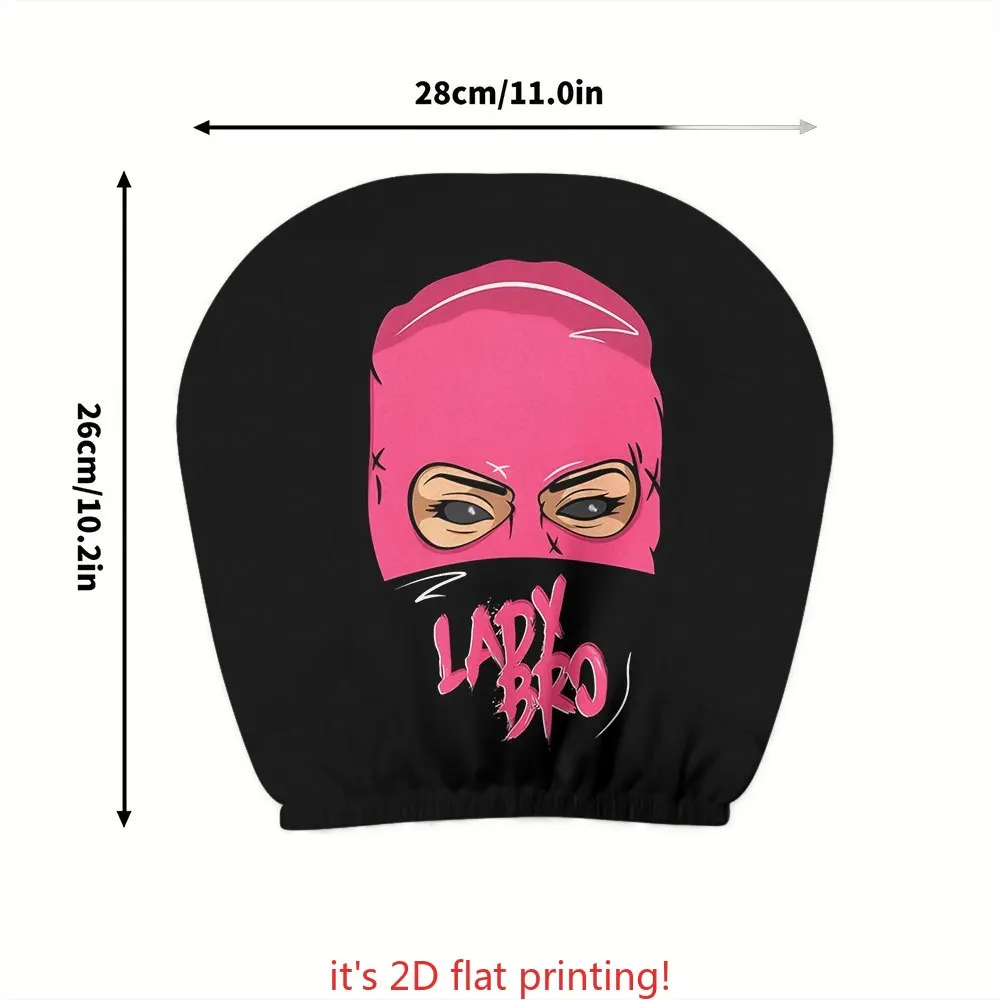 2pcs Masked Lady Print Car Headrest Covers | Headrest Protector & Decor | Ideal for Long Trips & Road Travel | All-Season Univ