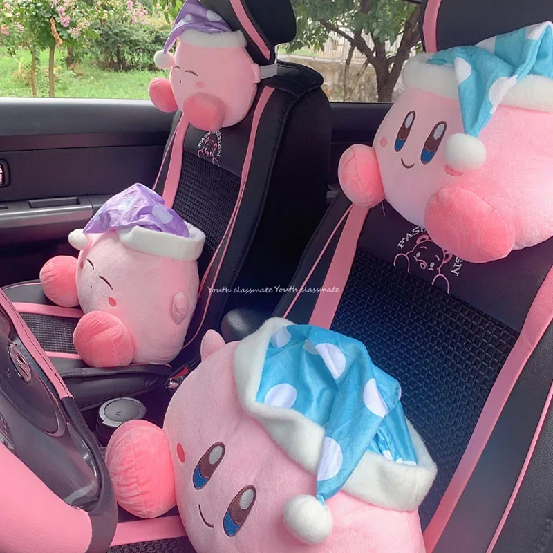 

Kawaii Anime Cartoon Kirby Plush Car Neck Headrest Pillow Car Accessories Cushion Soft Plushie Neck Protector Automobiles Gifts