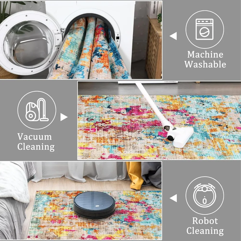 CAROMIO Colorful Abstract Area Rug, 5x7 Boho Washable Living Room Bedroom Rug Modern Non-Slip Non-Shedding Low Pile Area Rug Thr