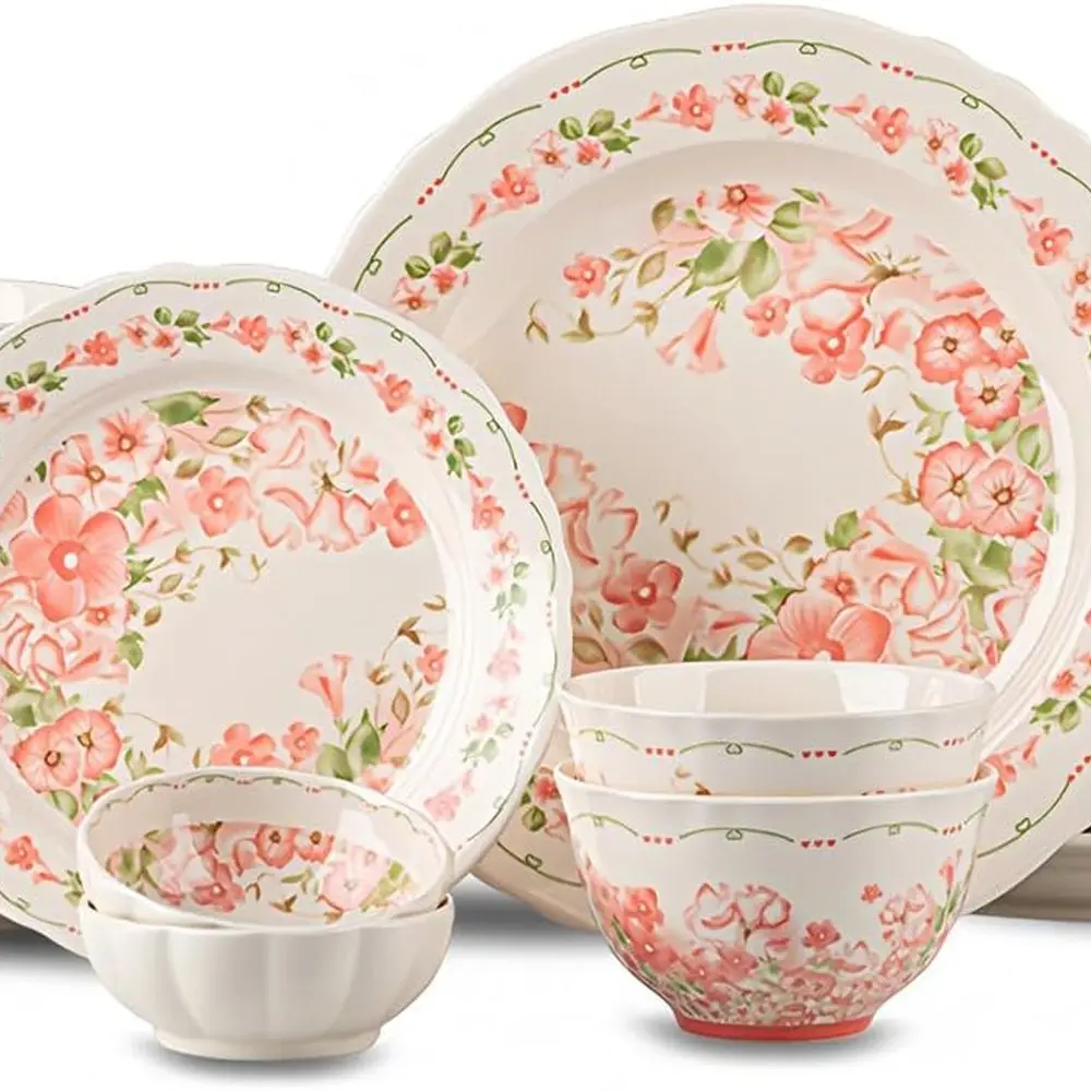 

24 Piece Dinnerware Sets for 6， Scratch Resistant,microwave oven and Dishwasher Safe Plates and Bowls Sets Ceramic, Dish Set, Bo