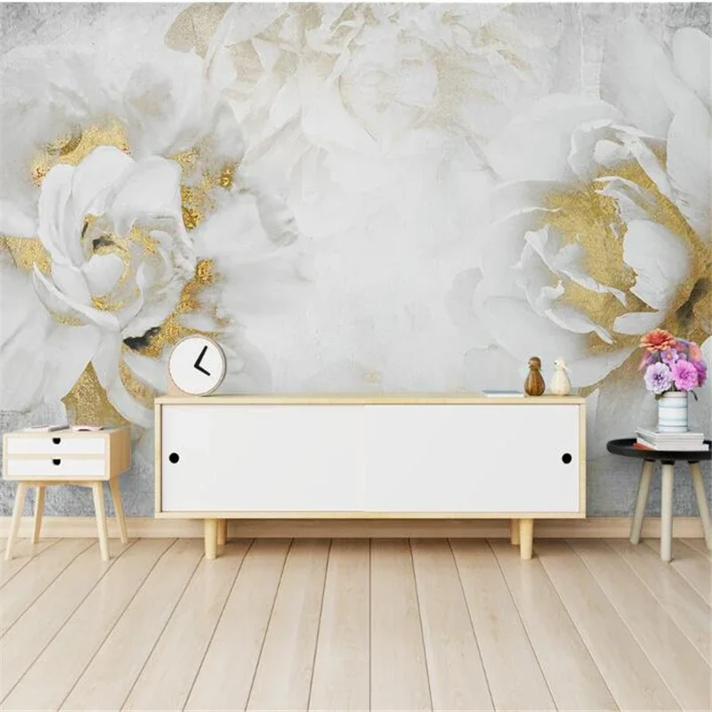 

Custom wallpaper 3d Modern minimalist garden flowers golden roses TV background wall hand drawn vintage roses floral wallpaper