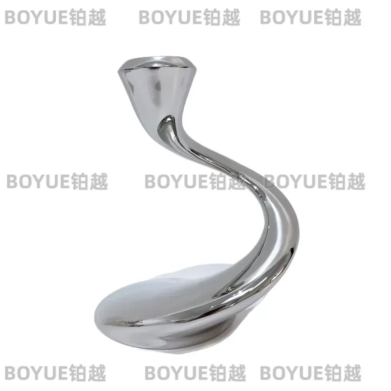 Luxury Silver Metal Candle Holder Serpentine Design Stainless Steel Centerpiece for Dining Table Elegant European Style Home