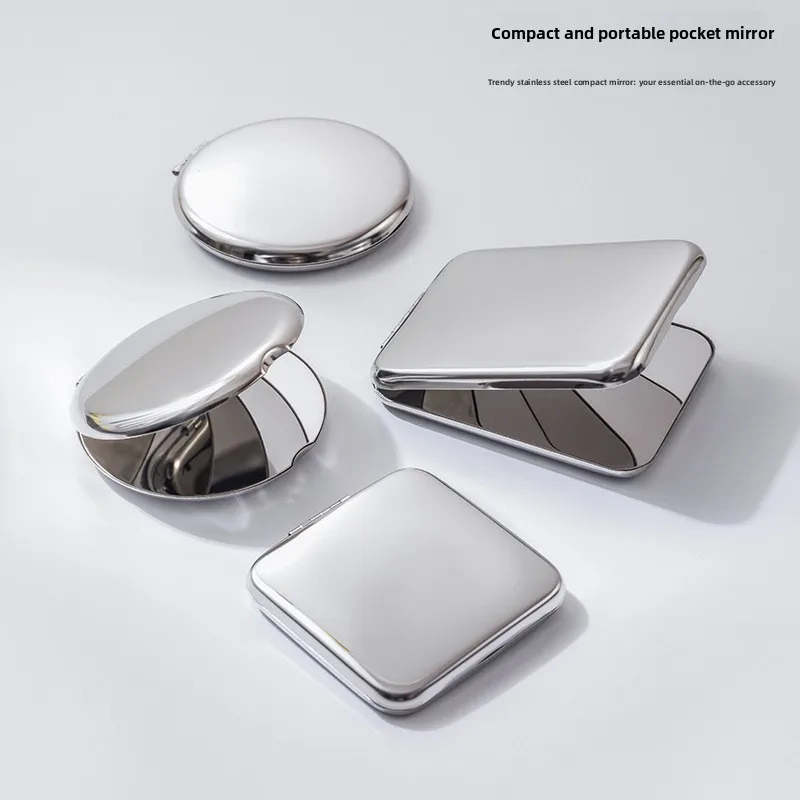 

Double-sided Small Mirror Women's Folding Stainless Steel Makeup Mirror Portable Clamshell Desktop Can Be Immediately Anti-drop