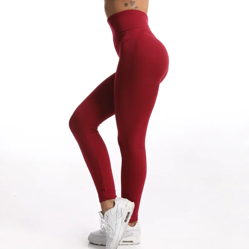 Sports High Waist Leggings Women Solid Slim Tights High Elastic Hip Liftt Workout Running Quick Drying Yoga Fitness Leggings