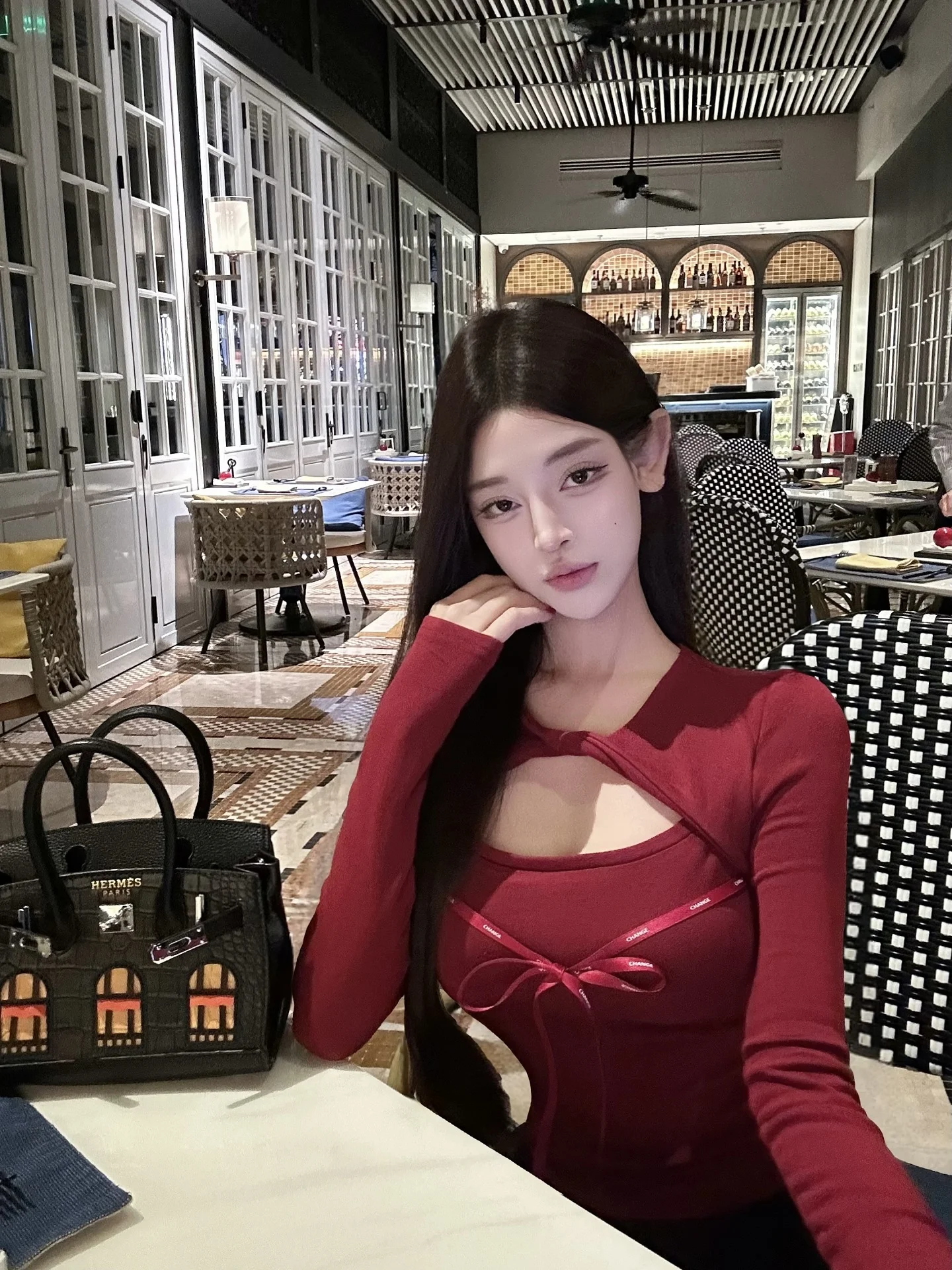 

Luna Sexy Hollow out Cisas Aosphere New Arrival Women's Long Sve T-irt round Ne Design Knot Detail