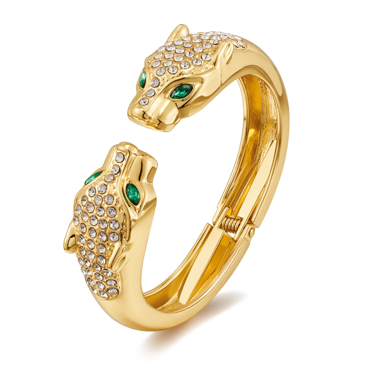 

Punk Double Leopards Cuff Bangles for Women Party Trendy Jewelry Vintage Gold Color Statement Zircon Bracelet Fashion Gifts