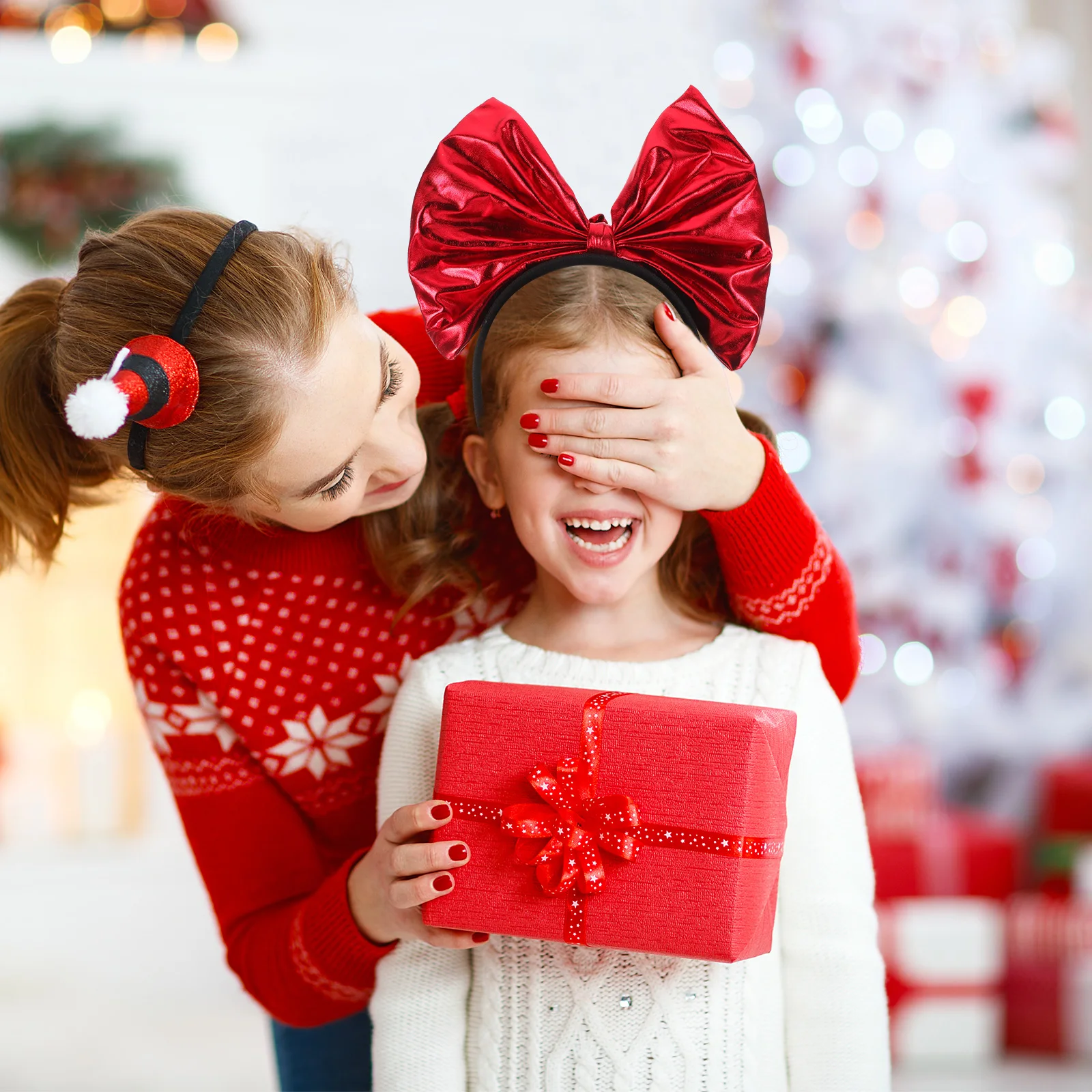 

2 Pcs 's Headband Decor Bowknot Headpiece Headwear Christmas Cute for Girls Mesh Hair Hoop