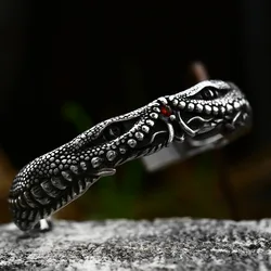 BEIER 2022 New Creative Design Titanium Steel Crocodile With Zircon Stones Eyes Bracelet For Men Punk Unique Jewelry For Men