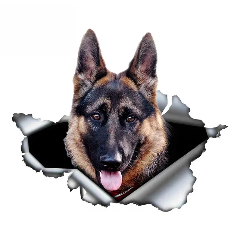 

13cm German Shepherd Car Sticker Torn Metal Decal Reflective Stickers Car Bumper Trunk Rear Windshield Decor Pet Dog Decal,KK