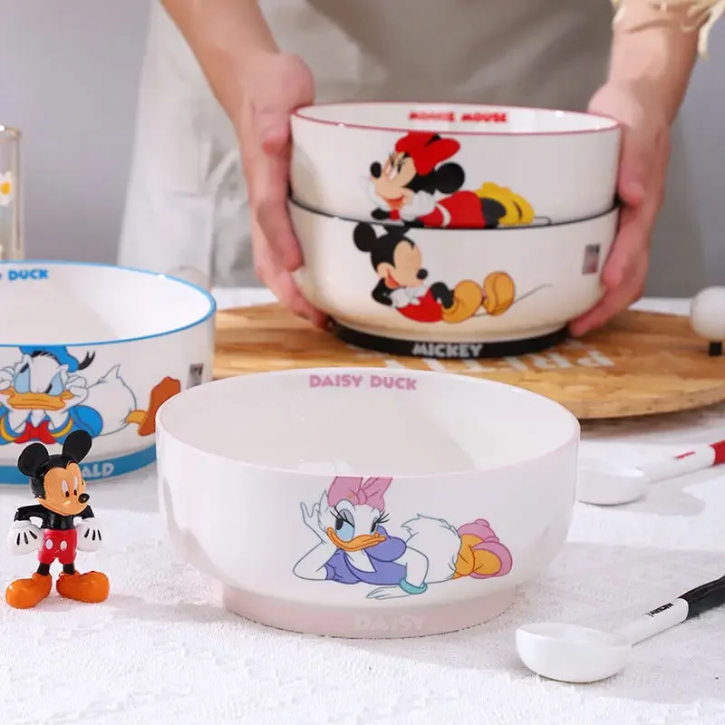 Disney Mickey and Minnie cartoon thickened ceramic soup bowl children's tableware Japanese style cute noodle bowl for home use