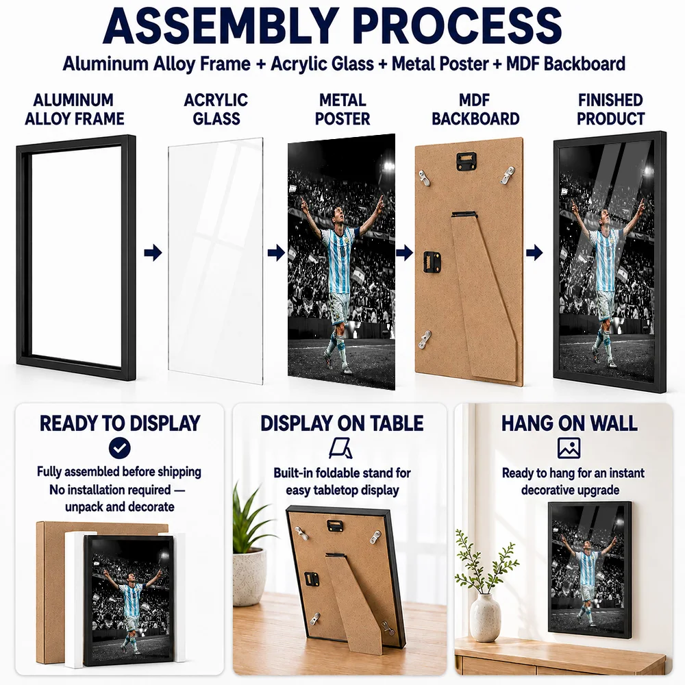 Lionel Messi Celebrating Argentina Victory Framed Metal Poster Customized Photographic Wall Art For Clubhouse Reception Area