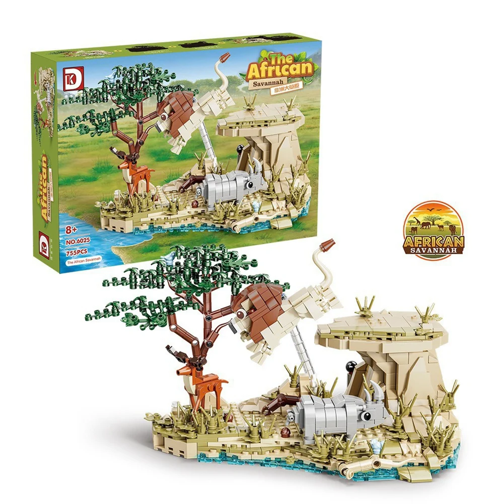 

MOC Creative Expert, африканские луговые строительные блоки, милые животные, лев, носорог, олень, модель зоопарка, кирпичи, подарочные игрушки для взрослых и детей